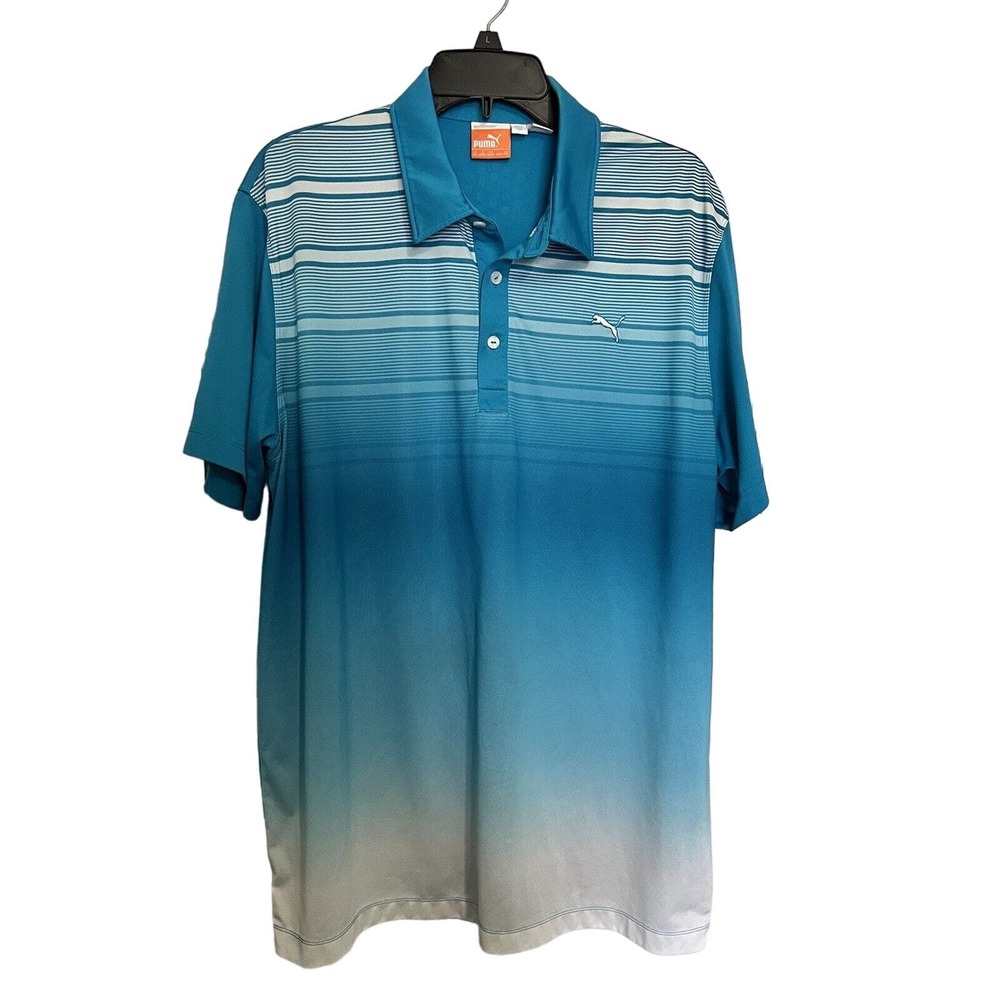 PUMA Golf Men's blue detailed short sleeve polo shirt Large XL